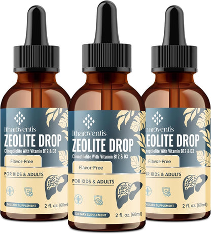 Itharoventis Zeolite Drops for Children and Adults – Natural Clinoptilolite with Methyl B12 & D3, Monk Fruit Flavour, 118 ml