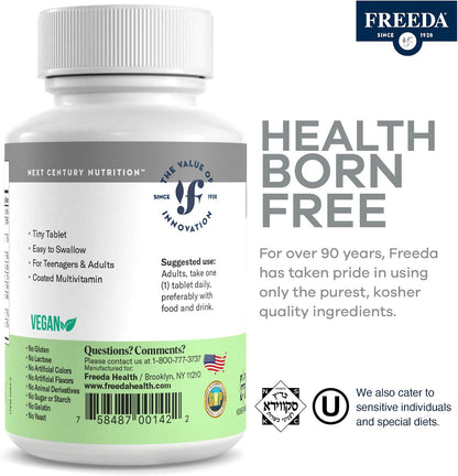 Freedavite Tiny Tablet - Moderate Multivitamin for Men and Women - Pure Vitamin A, C, D, E, B1, B2, B6, B12, Biotin, Calcium, Zinc, Iron, Magnesium, Manganese, Copper, Selenium, Iodine - 250 Tablets