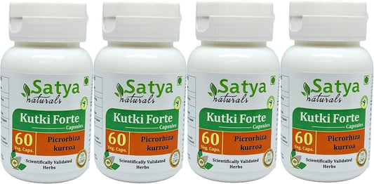 Kutki Forte Capsules 500 mg – Picrorhiza Kurroa Extract – 60 Veg Capsules (4 Bottles)