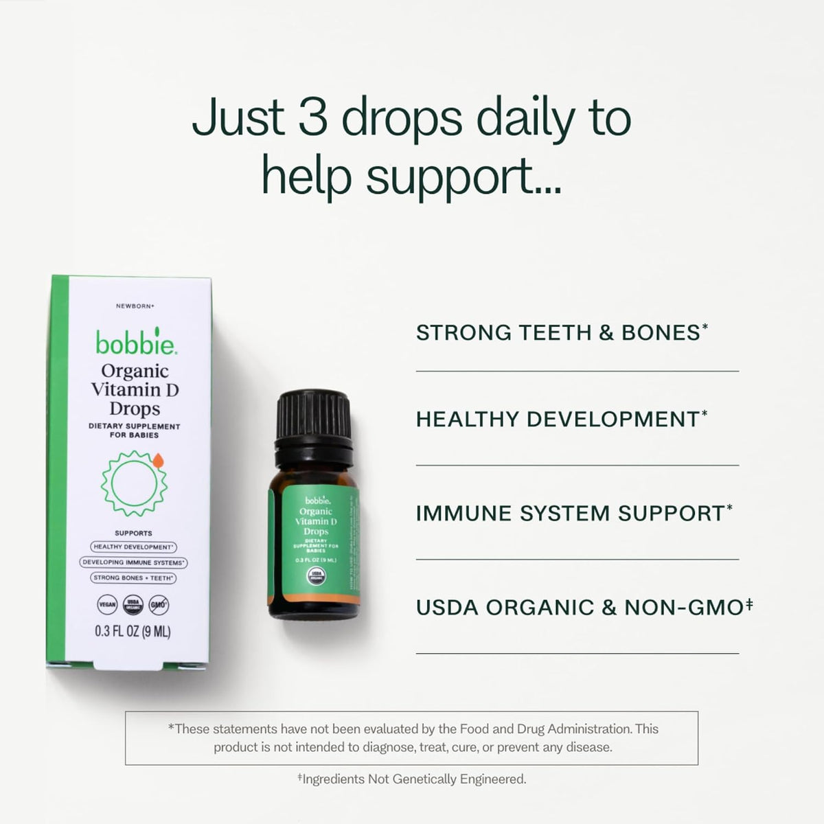Bobbie Organic Baby Vitamin D Drops, Daily Liquid Supplement to Support Development, Immune Health and Strong Teeth and Bones* in Newborn Babies and Infants, Vegan, Infant Vitamin D, 400 IU, 0.3 fl oz - görsel 6