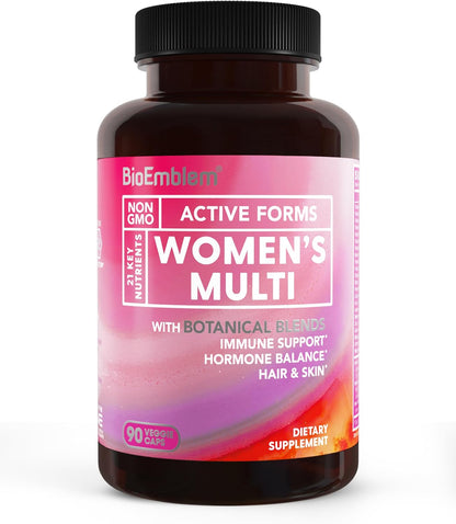 BioEmblem Women's Multivitamin - Complete Daily Multi for Immunity, Energy, Hair and Skin with Vitamin A, B12, B6, D3, Biotin, Iron, Magnesium, Collagen and Veggie Blends - Gluten-free - 90 Capsules