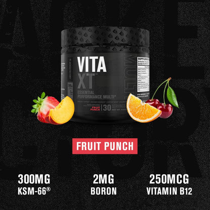 Jacked Factory Vita XT Performance Vitamin Powder - Daily Multivitamin Powder for Men with KSM-66 Ashwagandha, Prebiotic Fibre, Vitamin A, C, D, K, B6, B12, & More - Fruit Punch, 30 Servings