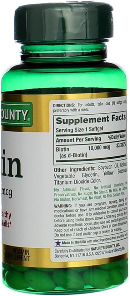 Nature's Bounty Biotin 10,000mcg Rapid Release Softgels, 120 Softgels (Pack of 2)