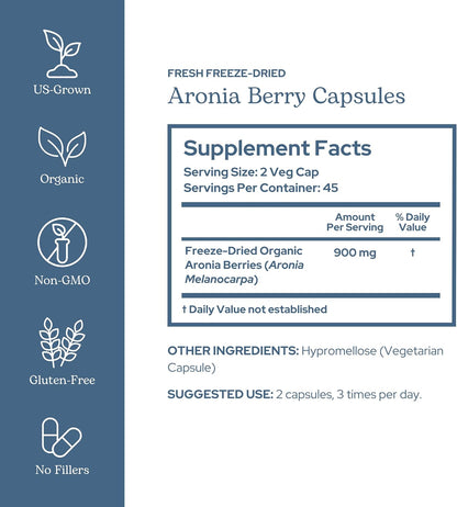 Eclectic Institute Raw Freeze-Dried Organic Aronia Berry Capsules - 90 Capsules (450 mg Each)