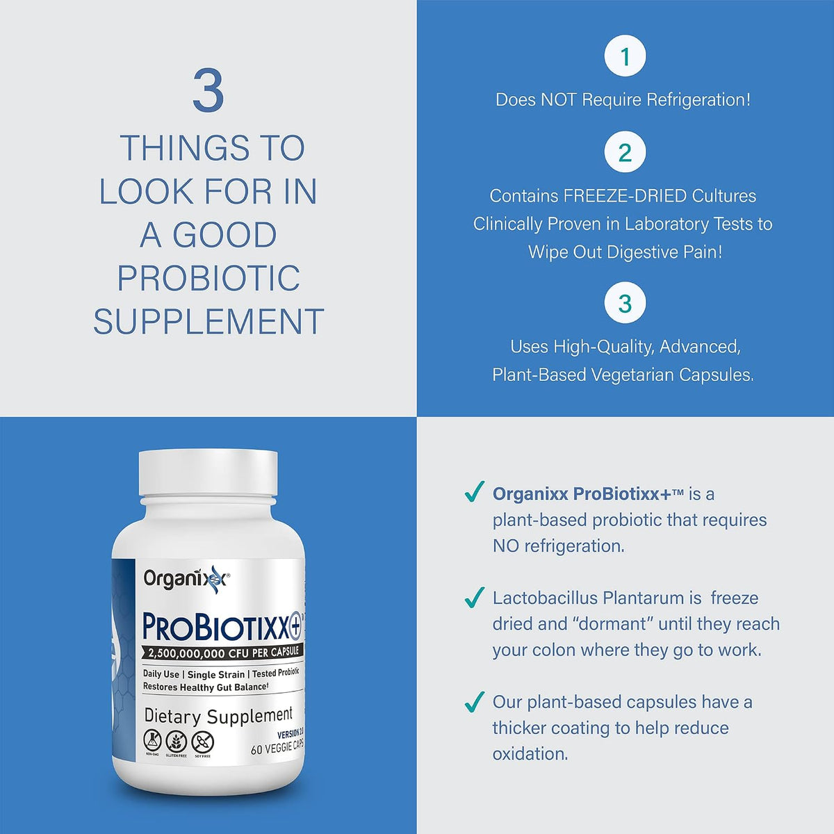 Organixx ProBiotixx+ Probiotic Supplement – Daily Probiotics for Digestive and Immune Health, 2.5 Billion CFU, 60 Vegetarian Capsules - görsel 5
