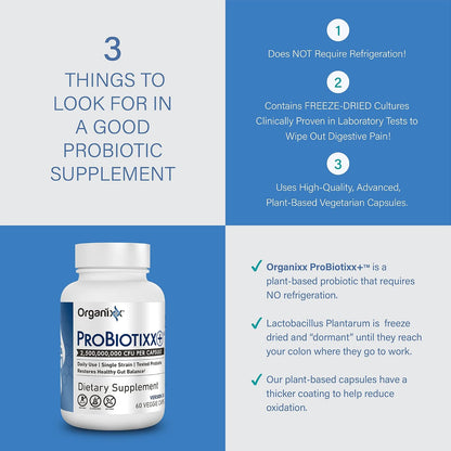 Organixx ProBiotixx+ Probiotic Supplement – Daily Probiotics for Digestive and Immune Health, 2.5 Billion CFU, 60 Vegetarian Capsules