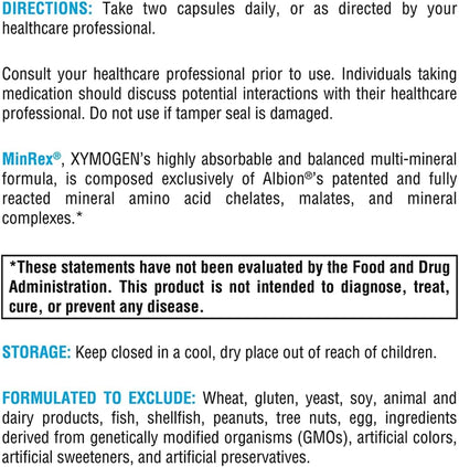 XYMOGEN MinRex Multi-Mineral Food Supplement - with Iodine, Selenium, and Potassium - 120 Capsules (Soya, Gluten, and Dairy Free)