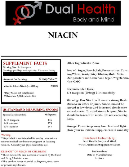 Niacin Powder (2 lb / 907 g) - Vitamin B3 Bulk Supplement, Immediate Release with Flush, Non-GMO, Vegan