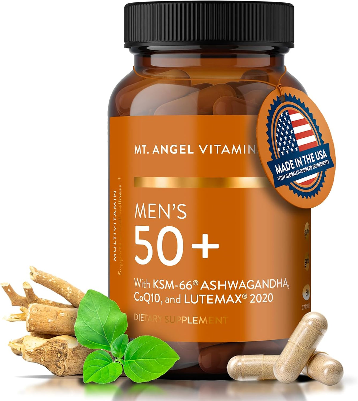 Mt. Angel Vitamins Daily Men's Multivitamin 50+ with Ashwagandha, CoQ10, and Herbal Blend - 60 Capsules - görsel 1