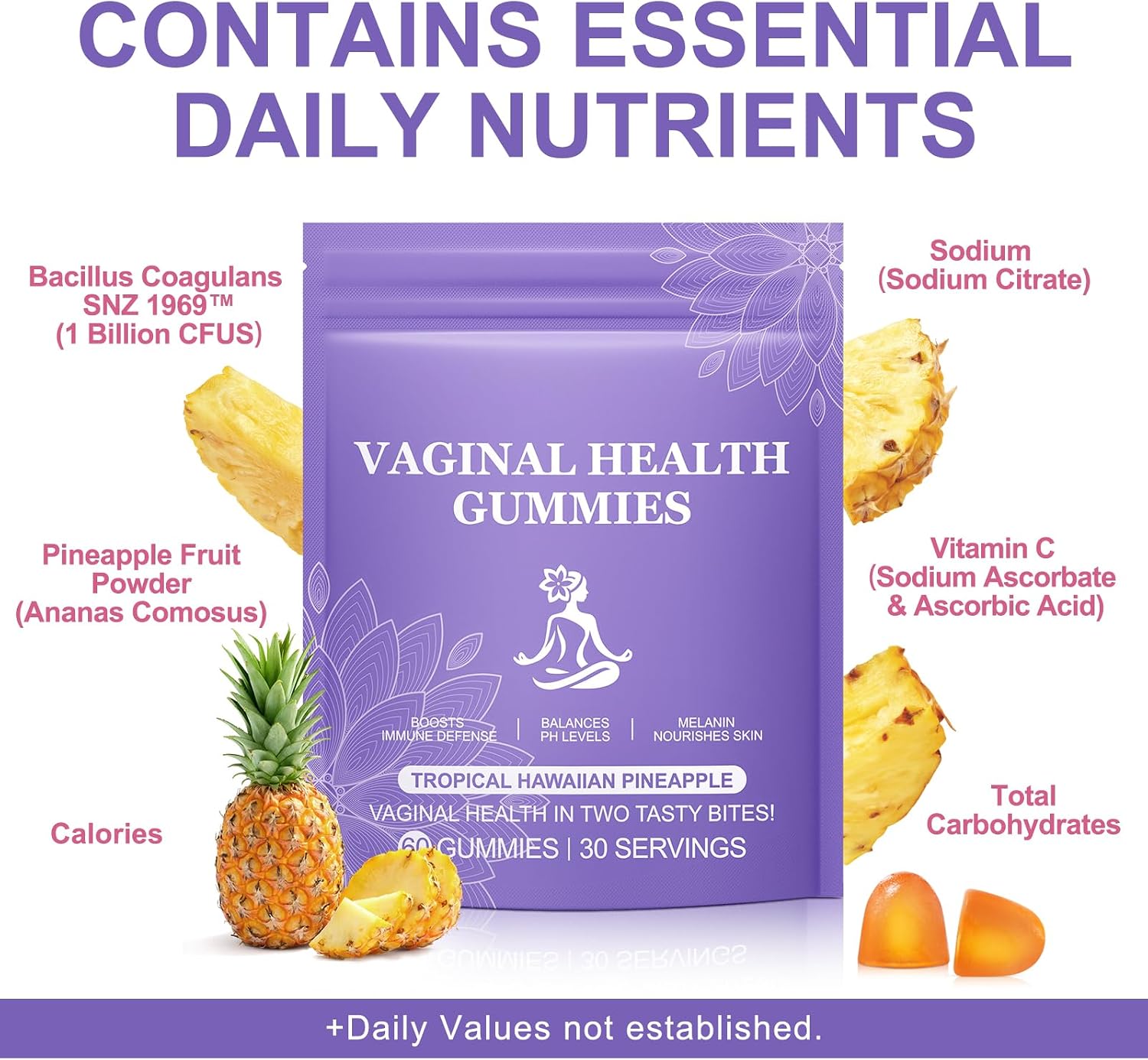 Premium Feminine Balance Gummies - Probiotic Gummies for Vaginal Health, Pineapple Flavour - görsel 2