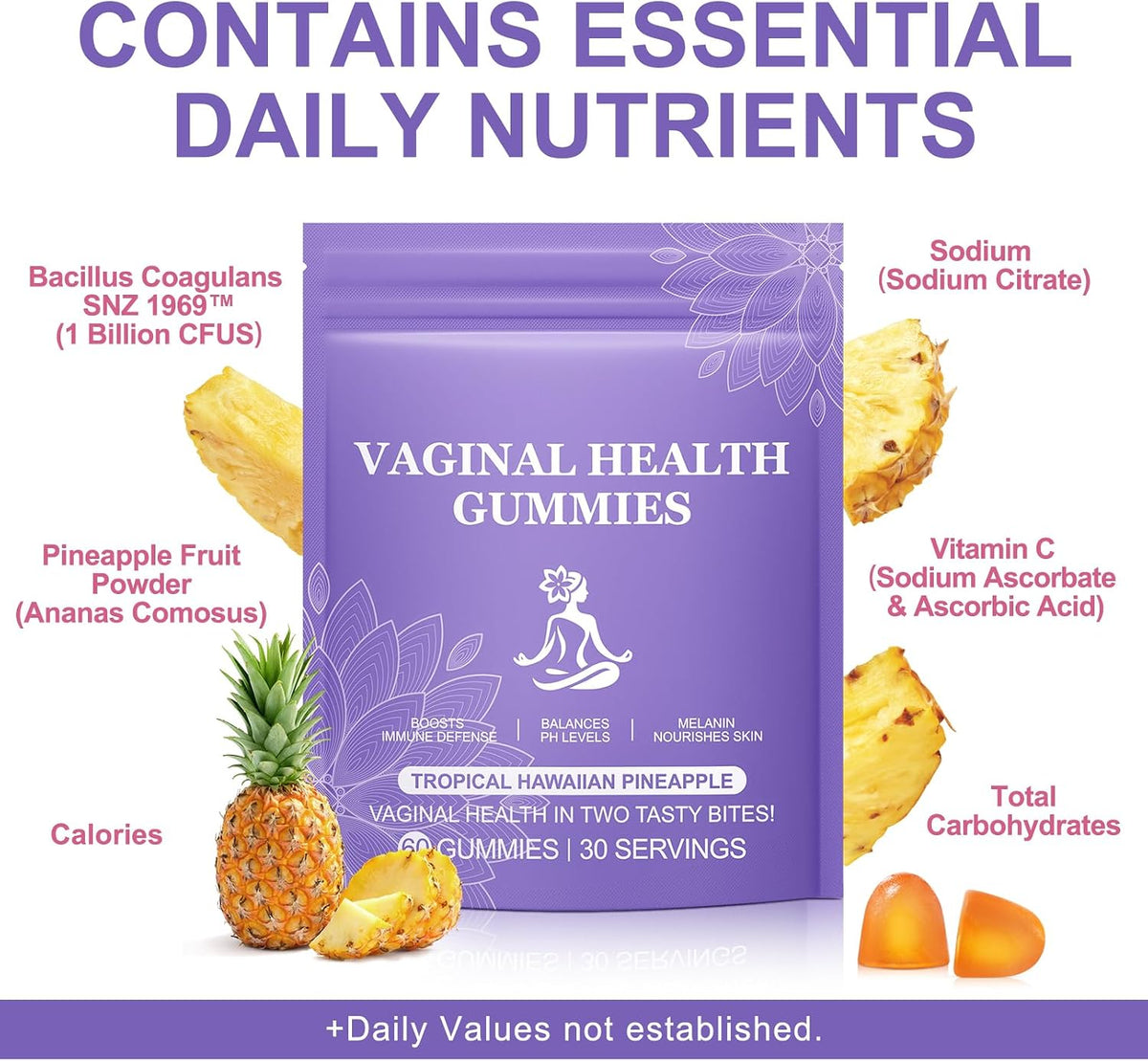 Pineapple Gummies for Women's pH Balance – 120 Count – Vegan & Low Sugar - görsel 3