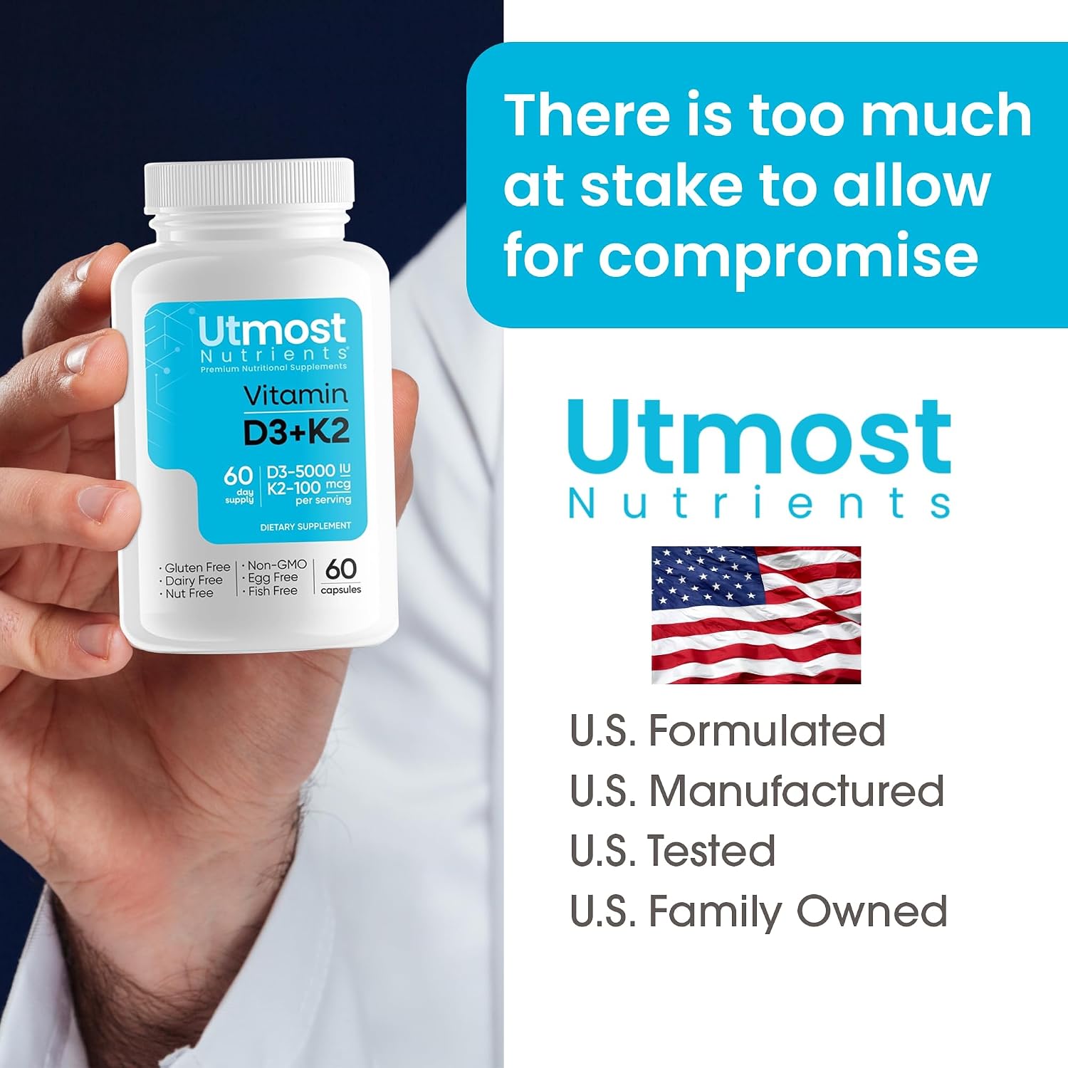 Utmost Nutrients Vitamin D3 5000 IU with K2 100 mcg – High-Absorption Capsule - görsel 8