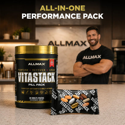 ALLMAX VITASTACK Multivitamin Sachets – 30 Daily Sachets with Omega-3, BCAAs & Enzymes