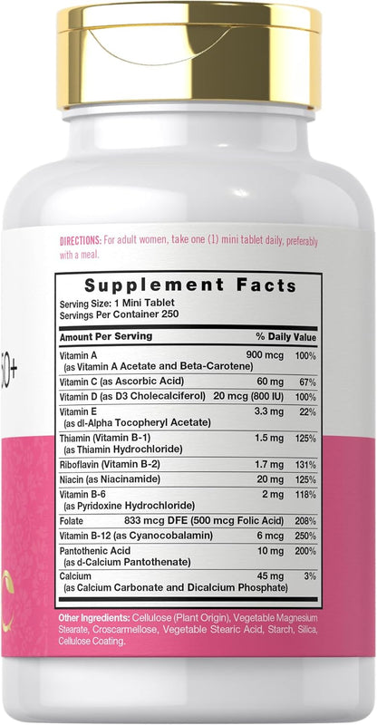 Carlyle Multivitamin for Women 50 and Over | 250 Mini Tablets | Iron Free | Non-GMO, Gluten-free