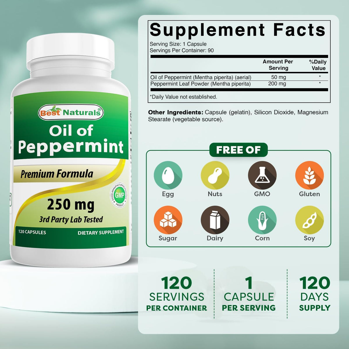Best Naturals Peppermint Oil 250 mg - 120 Capsules (Pack of 2) - görsel 2