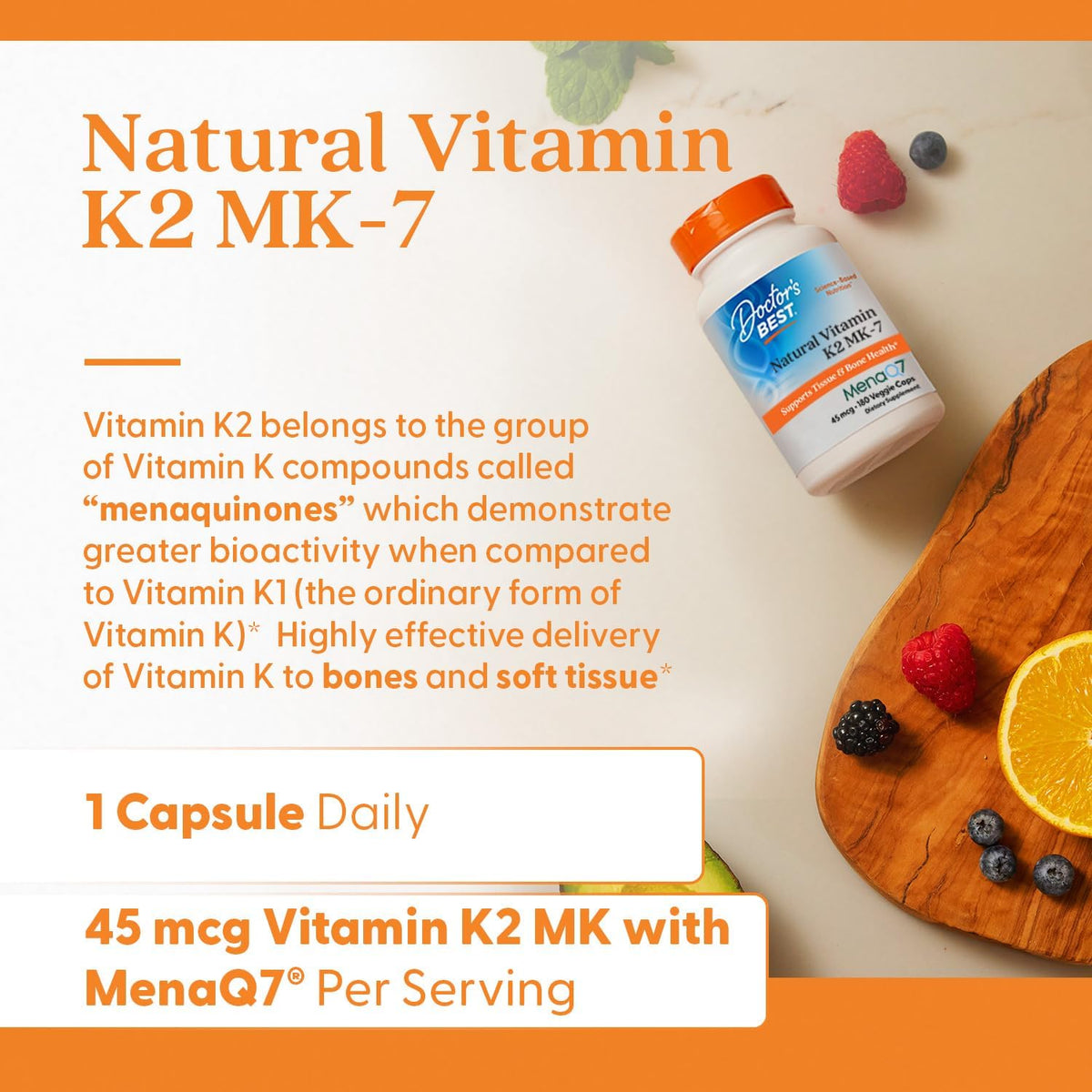 Doctor's Best Natural Vitamin K2 MK7 Food Supplement with MenaQ7 – 45 mcg, 180 Vegan Capsules - görsel 4