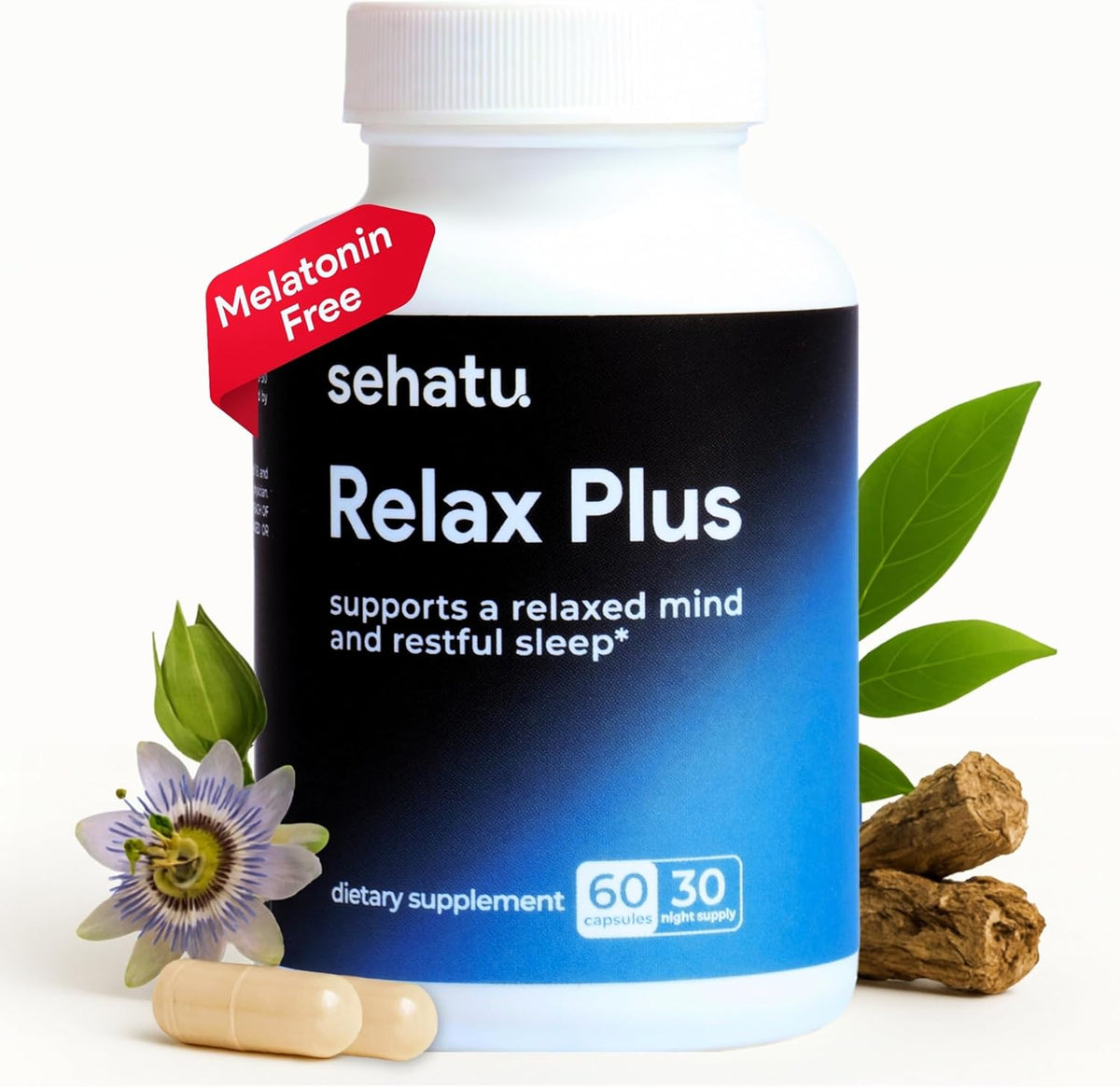 SEHATU Relax Plus Stress Relief Supplement | with GABA, L-Theanine, Ashwagandha, Valerian Root | Promotes Relaxation & Restful Sleep | 60 Capsules - görsel 1