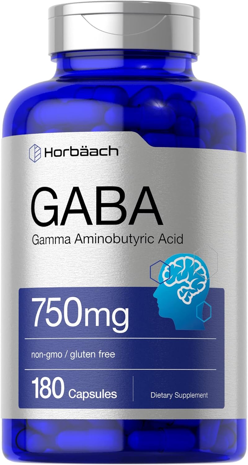 Horbäach GABA 750mg | 180 Capsules | Gamma-Aminobutyric Acid Food Supplement - görsel 1