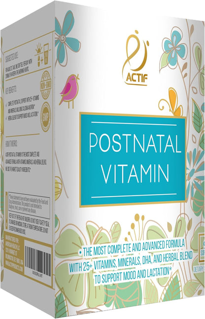 Actif Organic Postnatal Vitamin with 25+ Organic Vitamins and Organic Herbs, Breastfeeding and Lactation Supplement, Non-GMO, Made in the USA, 90 Capsules