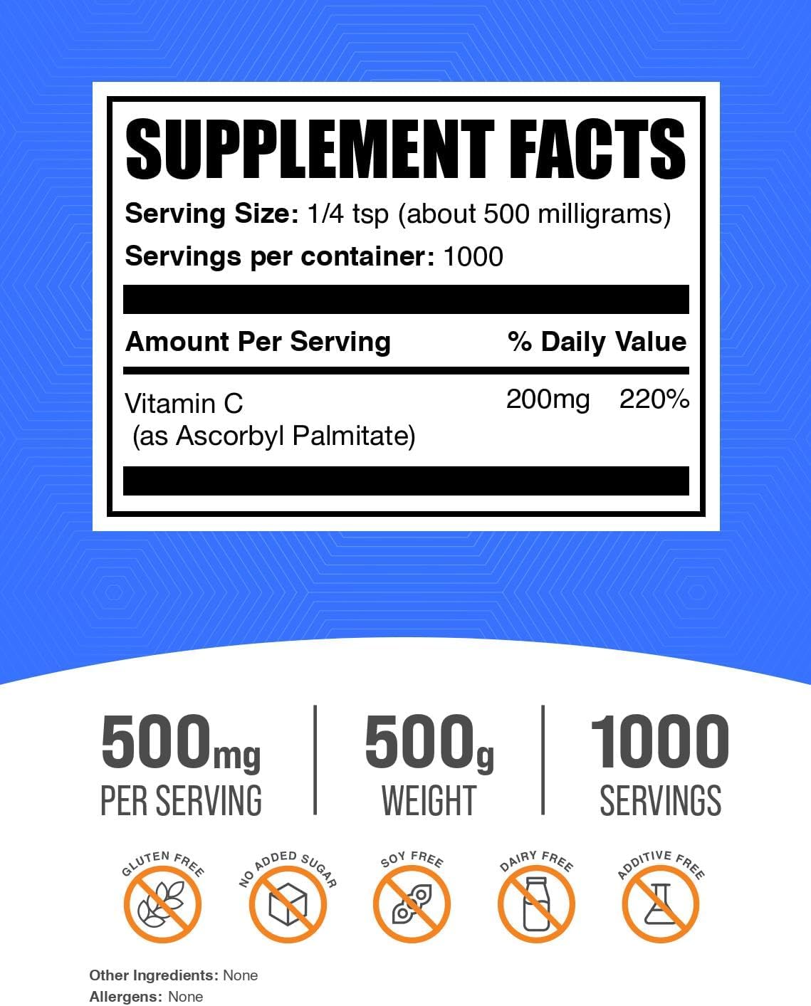 Ascorbyl Palmitate Powder - Vitamin C Ester - 500mg per Serving, 500g - görsel 2