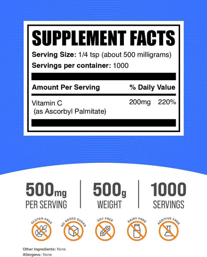 Ascorbyl Palmitate Powder - Vitamin C Ester - 500mg per Serving, 500g