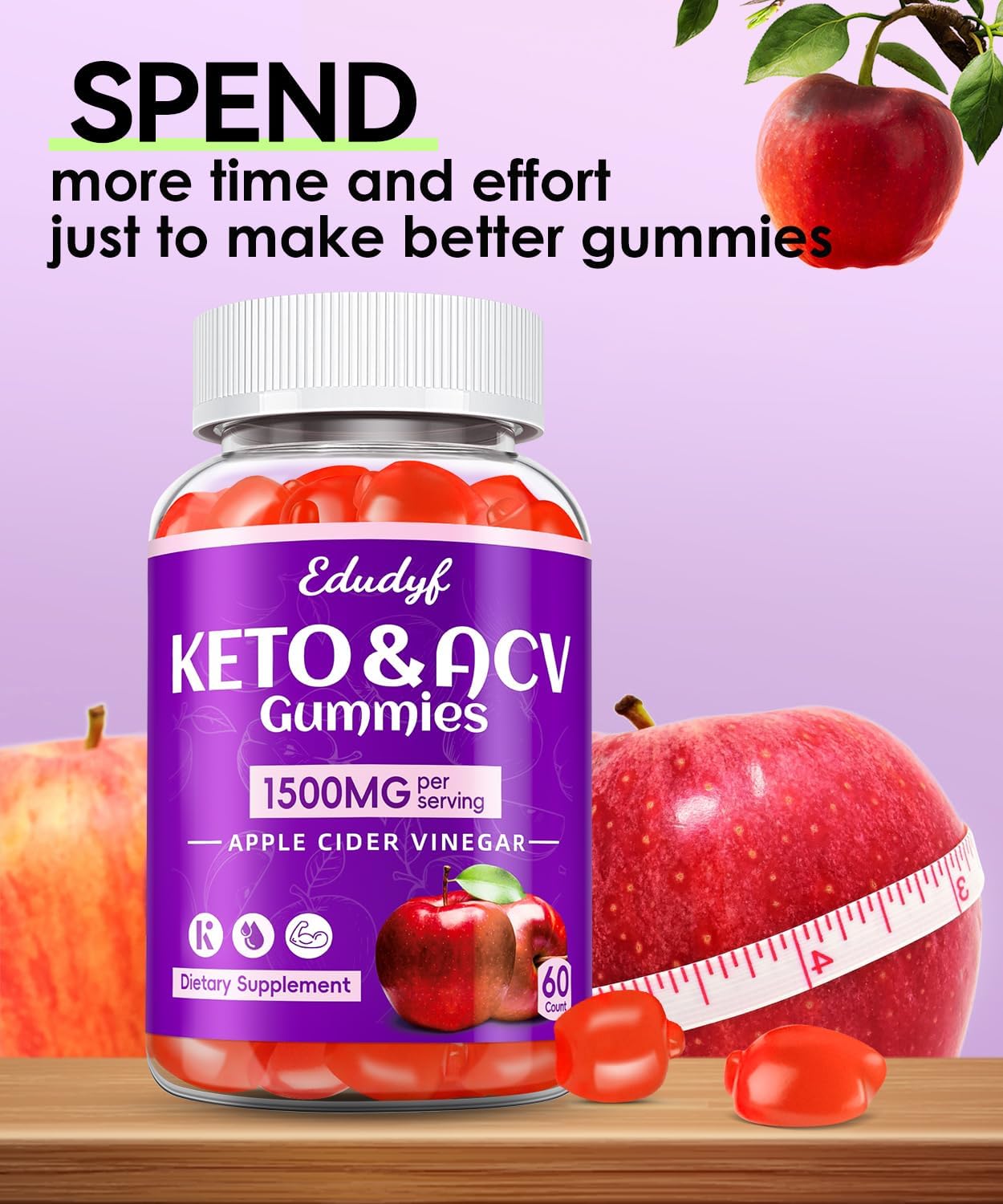 EDUDYF Keto ACV Gummies with Organic Apple Cider Vinegar & Probiotics - 120 Gummies - görsel 3