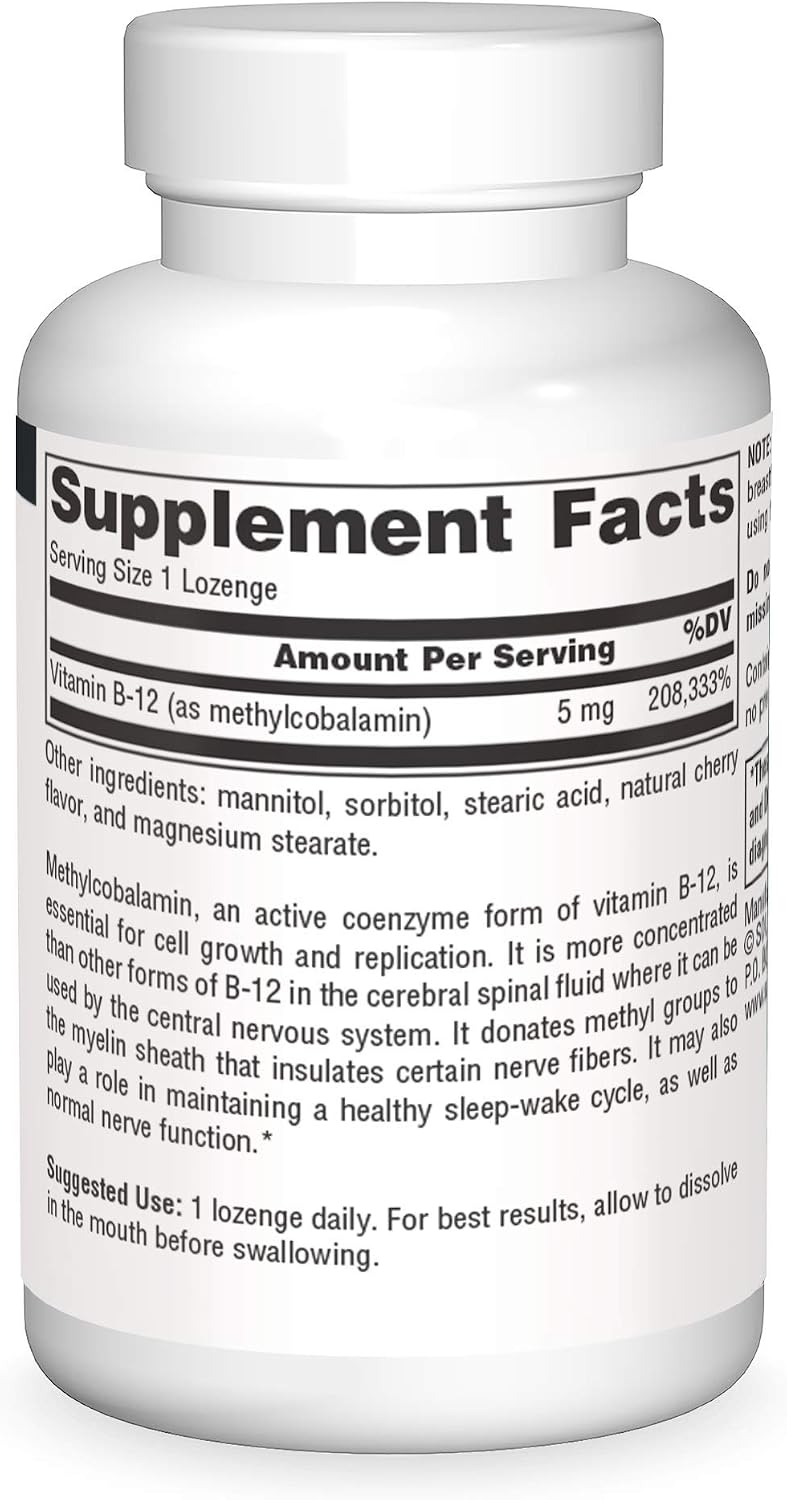 Source Naturals Methylcobalamin Vitamin B-12 5mg Cherry Flavoured Lozenges - 60 Count - görsel 3