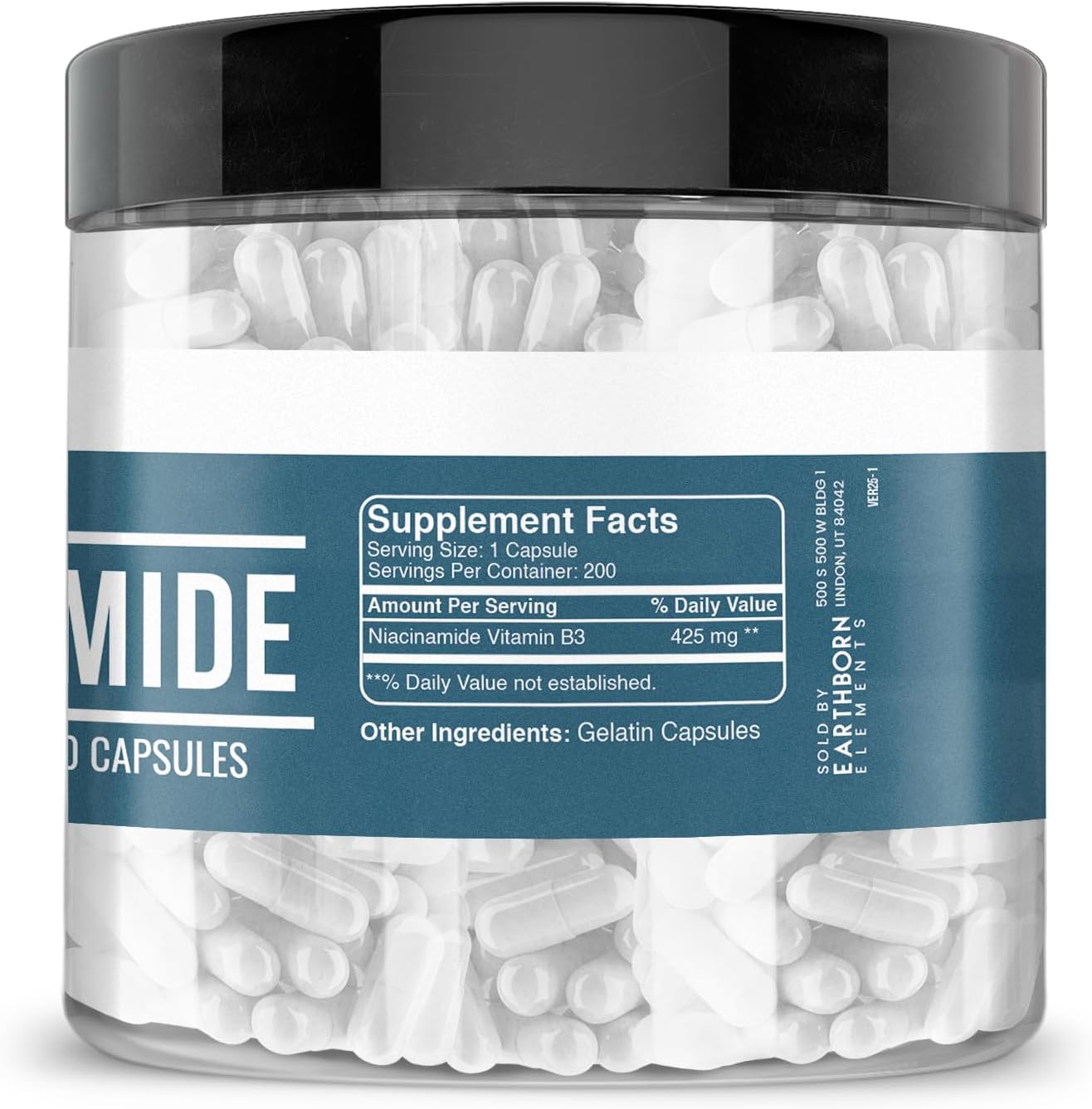 Earthborn Elements Niacinamide (Vitamin B3), Capsules, No Magnesium Fillers, No Flush - görsel 2