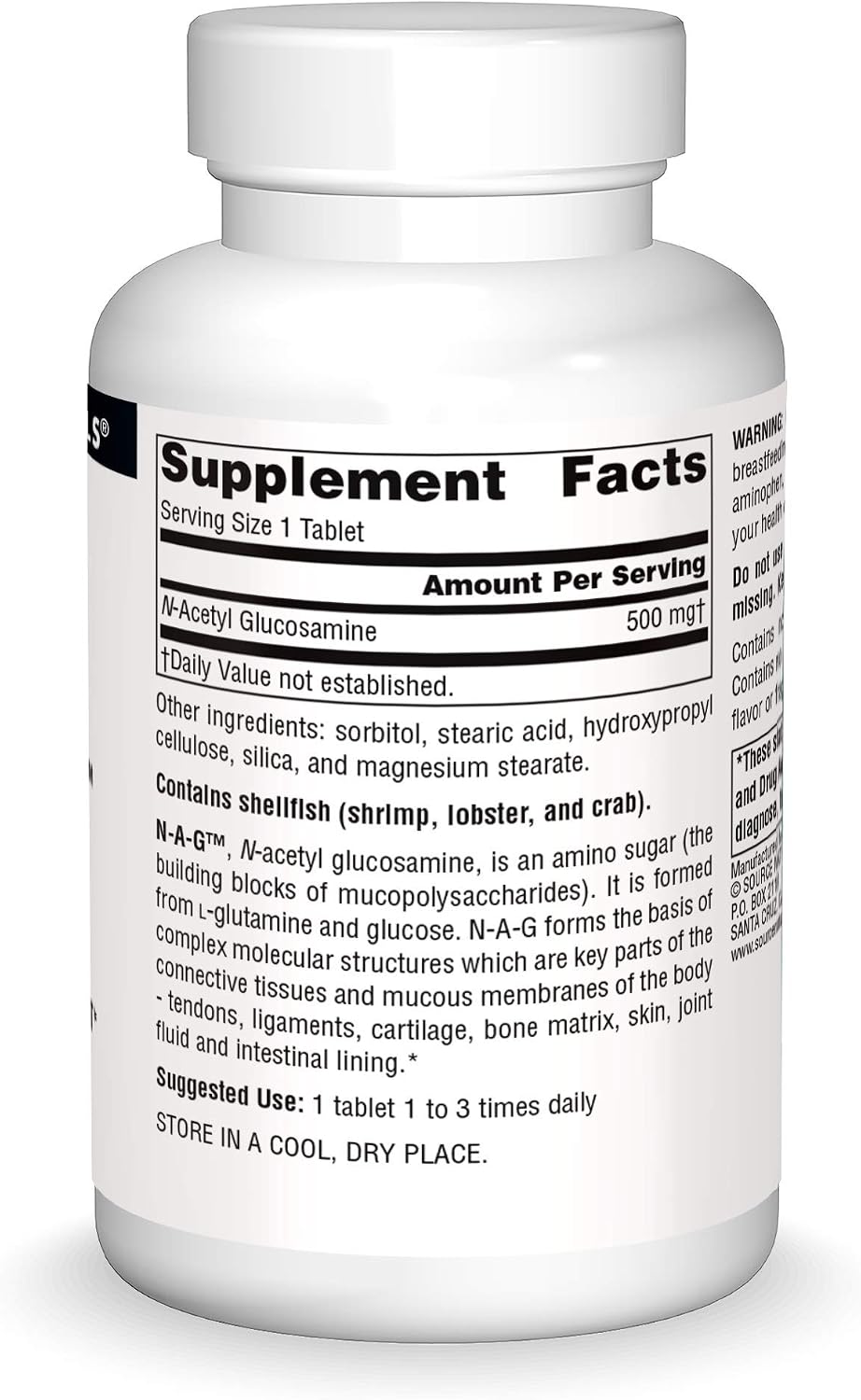 Source Naturals N-A-G 500 mg N-Acetyl Glucosamine for Connective Tissue Health – 120 Tablets - görsel 3