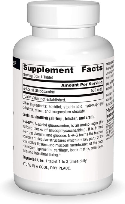Source Naturals N-A-G 500 mg N-Acetyl Glucosamine for Connective Tissue Health – 120 Tablets
