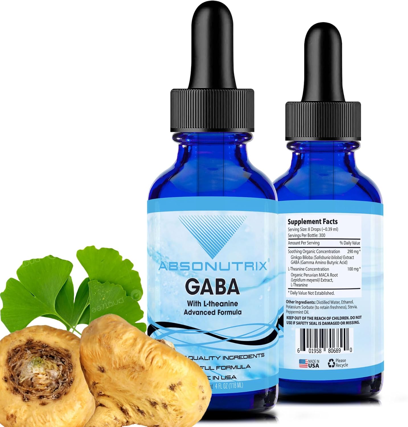 Absonutrix GABA with L-Theanine 290 mg Liquid Supplement, 4 oz (300 Servings) - görsel 1