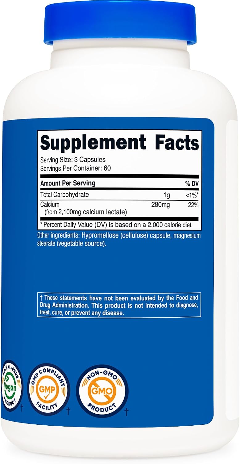 Nutricost Calcium Lactate 2,100mg; 180 Capsules – Vegan, Non-GMO and Gluten-free, 60 Servings – Image 5