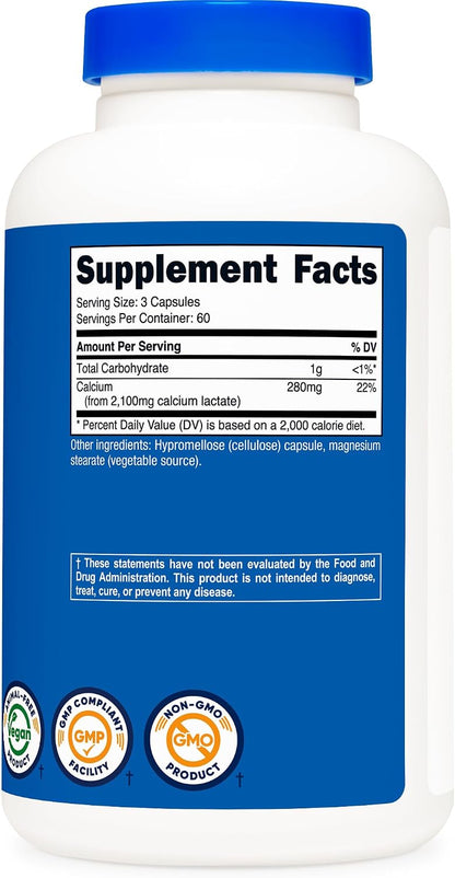 Nutricost Calcium Lactate 2,100mg; 180 Capsules – Vegan, Non-GMO and Gluten-free, 60 Servings – Image 5