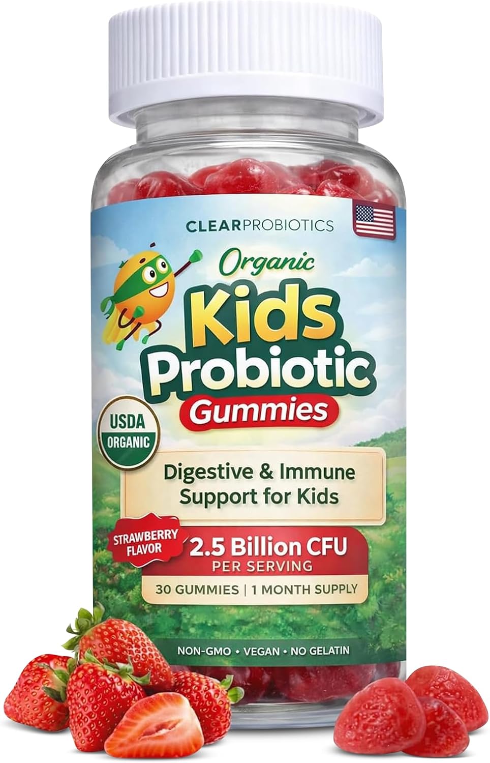 Clear Buddy Probiotics for Kids Ages 2–6 | USDA Organic Gummies with DE111 | Immune & Digestive Support | 30-Day Supply - görsel 1