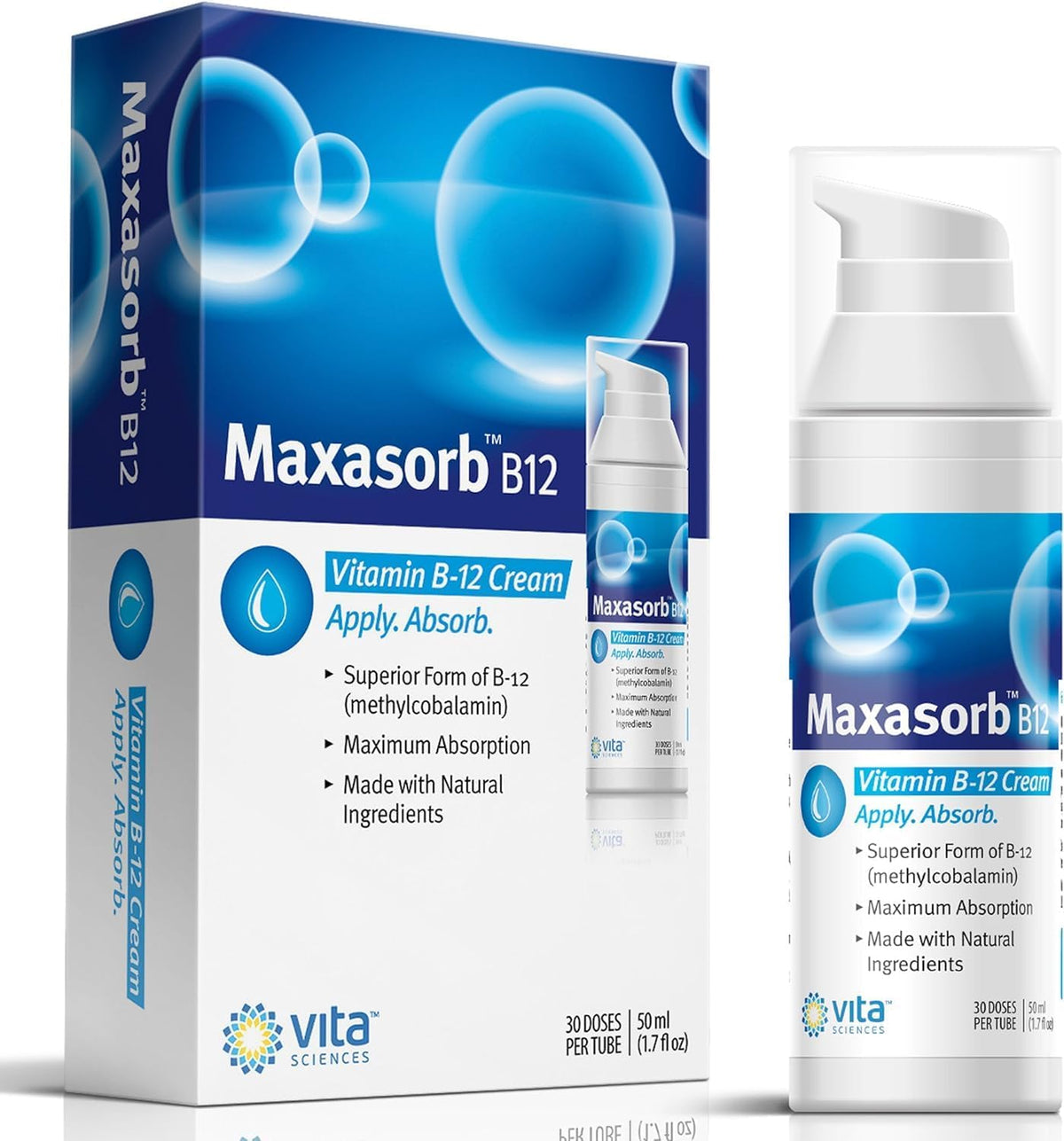 Vita Sciences Maxasorb B12 Vitamin B-12 Cream 1000 mcg – Topical Methylcobalamin for Energy and Skin Health (Pack of 6) - görsel 2