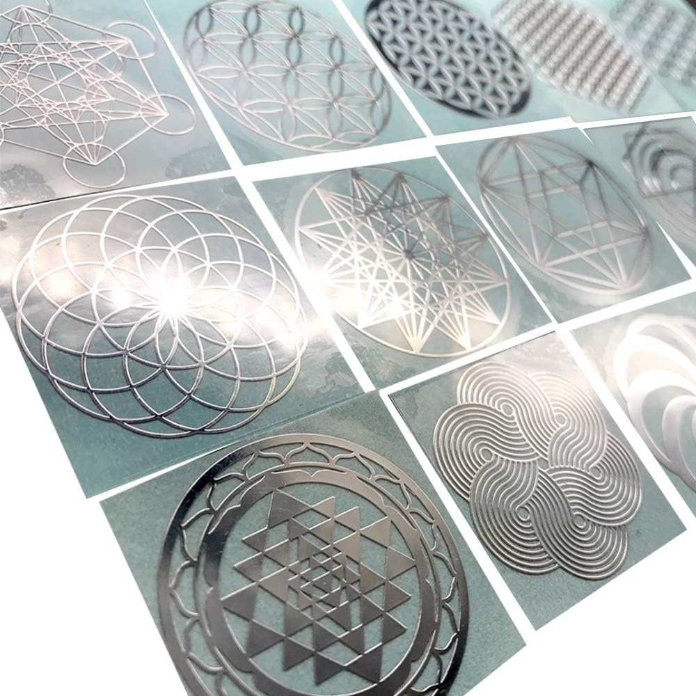 15 Pack Flower of Life Orgonite Metal Stickers – Sacred Geometry Decals for Energy Towers, Pyramids and Crafts (Silver) - görsel 4