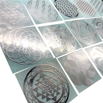 15 Pack Flower of Life Orgonite Metal Stickers – Sacred Geometry Decals for Energy Towers, Pyramids and Crafts (Silver)