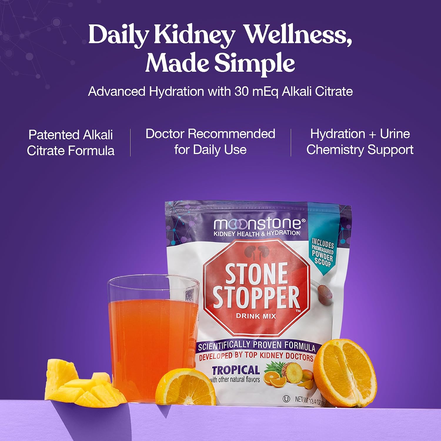 Moonstone Stone Stopper Drink Mix, Tropical, Kidney Support Supplement, 30 Day Supply - görsel 3