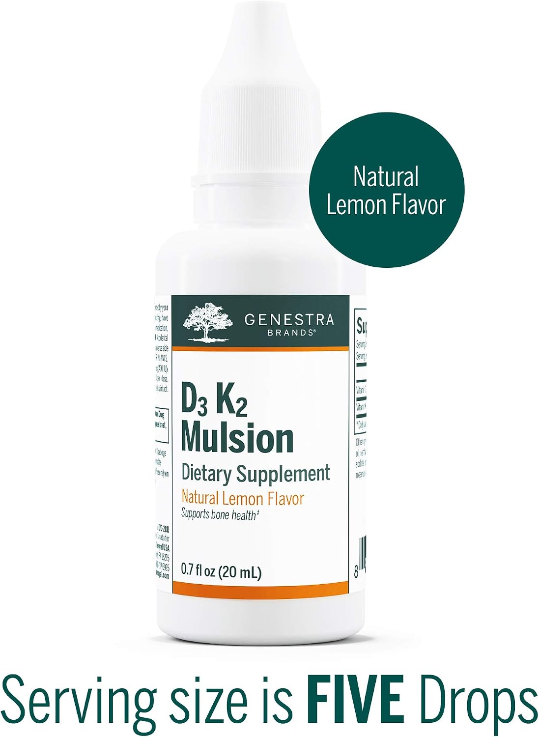 Genestra Brands D3 K2 Mulsion - Liquid Vitamins D3 and K2 for Bone Health - Natural Lemon - 122 Servings - görsel 3