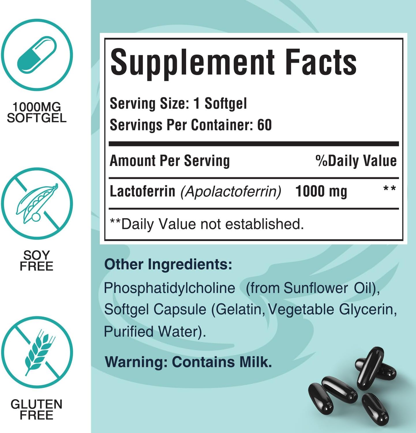 Liposomal Bovine Lactoferrin 1000 mg – for Iron Absorption & Immune Function, 60 Softgels (2 Bottles) - görsel 5