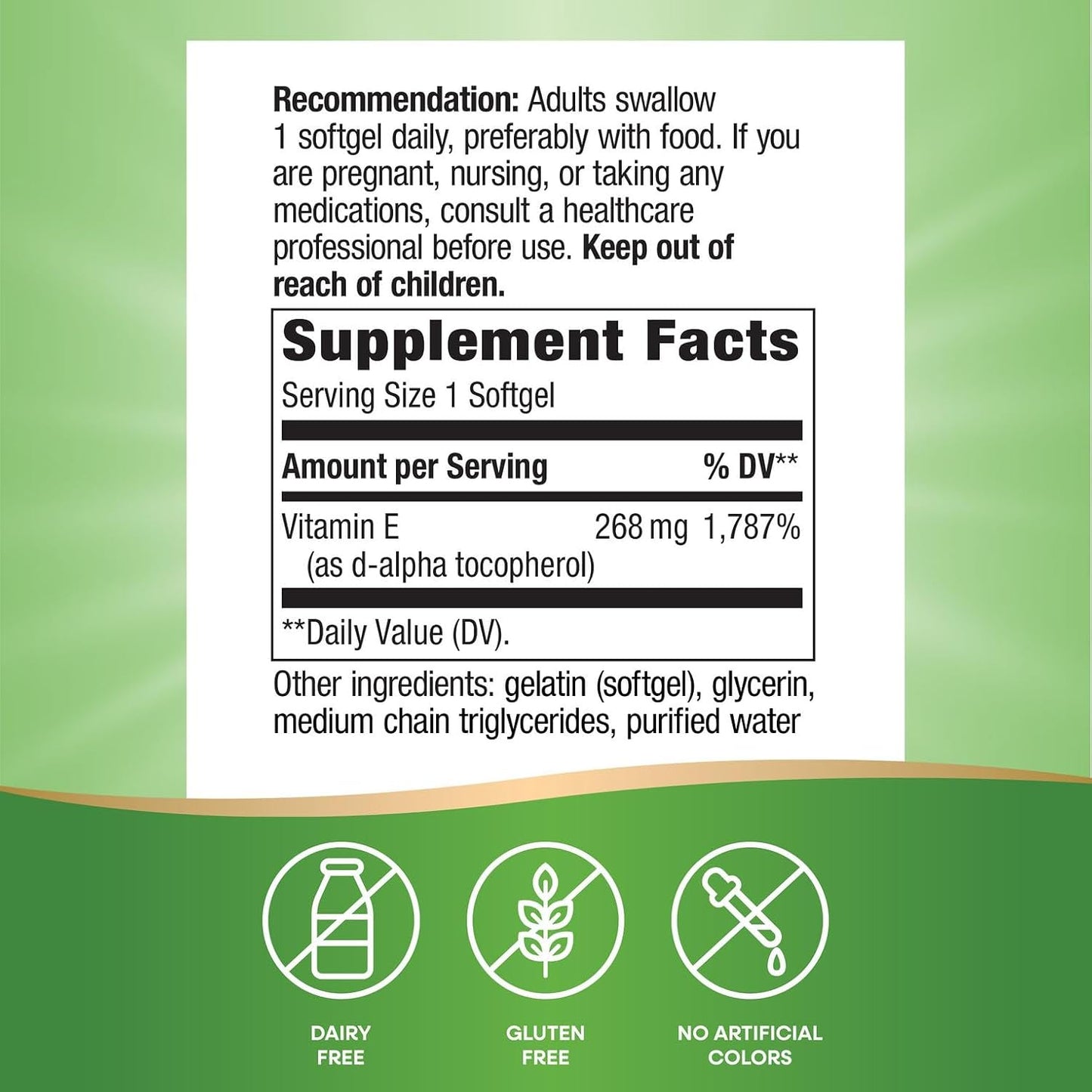 Nature's Way Vitamin E - D-Alpha Tocopherol - 268 mg (400 IU) - 100 Softgels - görsel 5