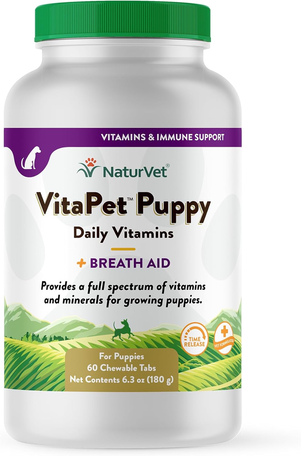 NaturVet VitaPet Puppy Daily Vitamins with Breath Aid, 60 Chewable Tablets – Image 1
