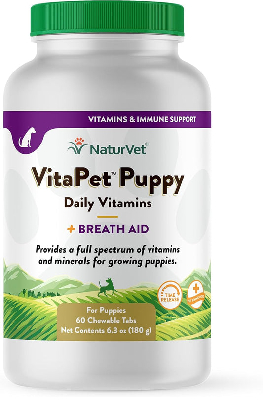 NaturVet VitaPet Puppy Daily Vitamins with Breath Aid, 60 Chewable Tablets
