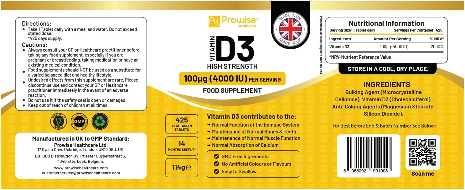 Vitamin D3 4000 IU High Strength - 425 Vegetarian Tablets (14-Month Supply) - Immune & Bone Support - görsel 2