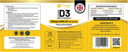 Vitamin D3 4000 IU High Strength - 425 Vegetarian Tablets (14-Month Supply) - Immune & Bone Support