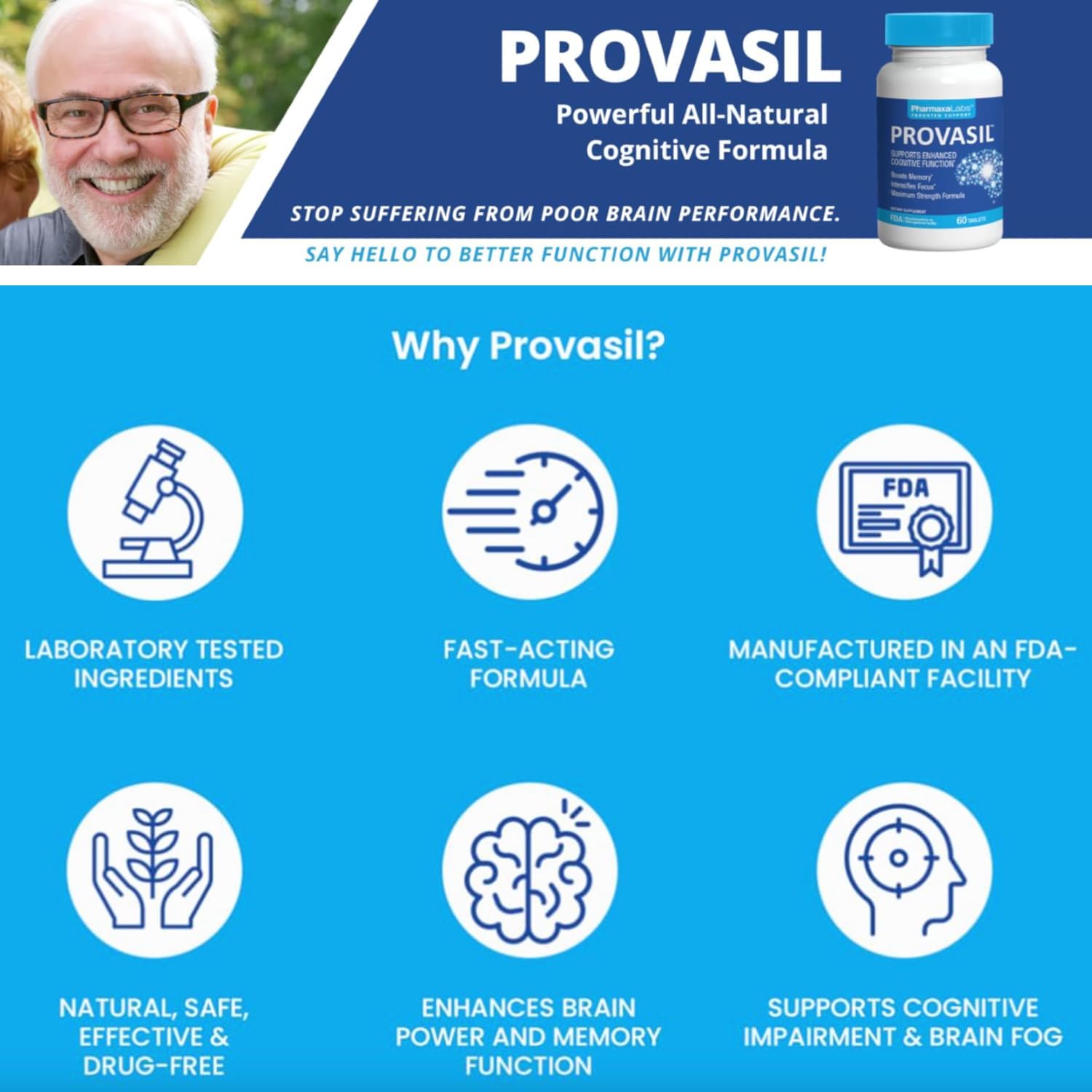 Provasil Boost Memory, Focus & Mental Performance Food Supplement (60 Capsules) - görsel 2
