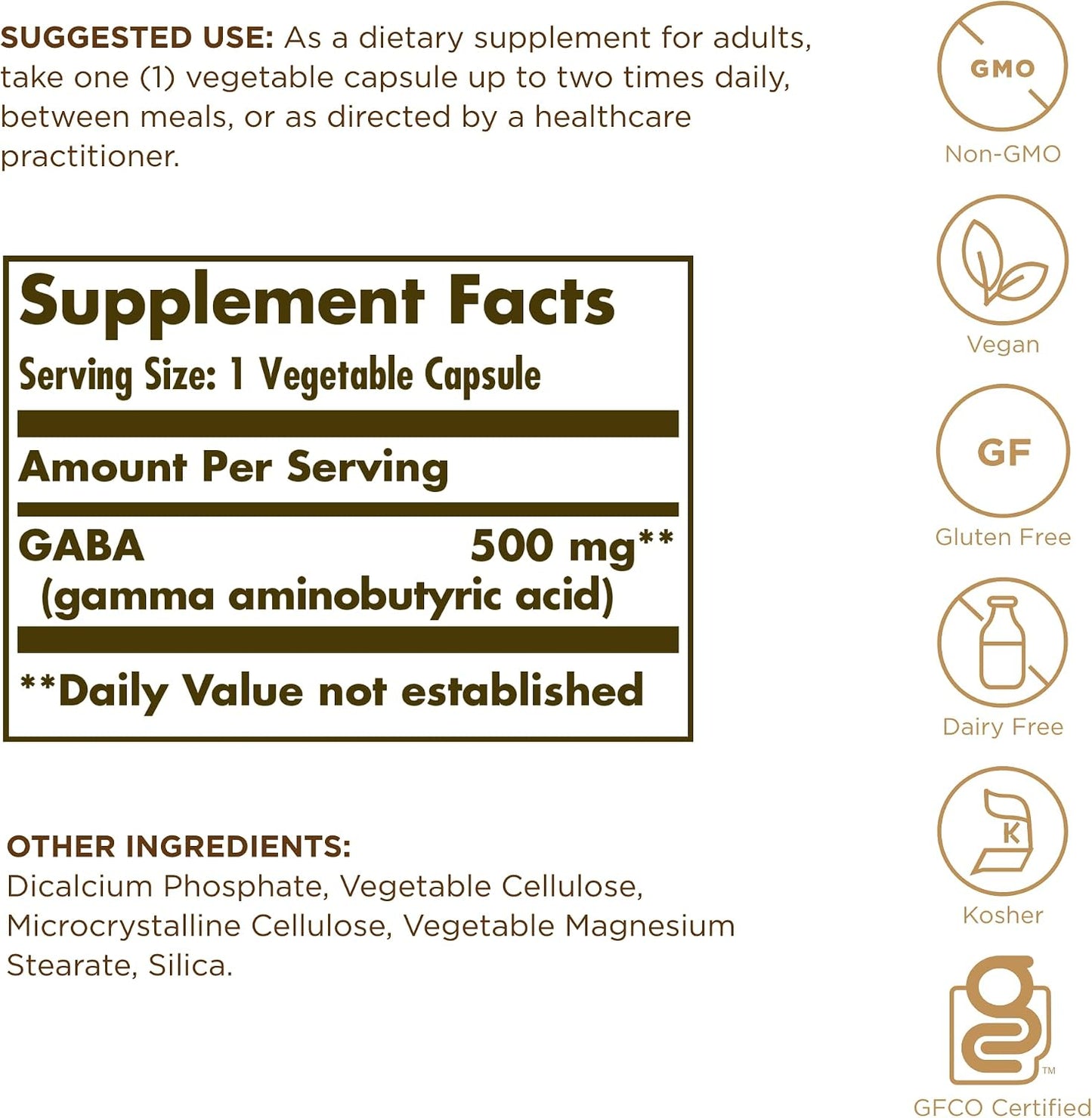 Solgar GABA 500 mg, 50 Vegetable Capsules - Relaxation & Nervous System Support - görsel 2