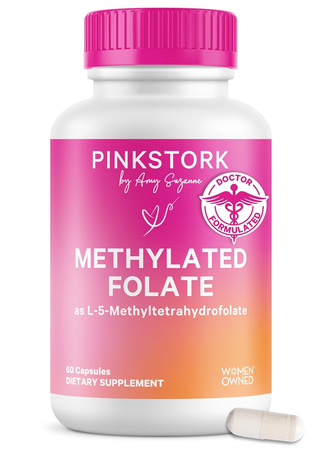 Pink Stork Folate: Methylated Folate Supplement – MTHFR Support, 60 Capsules - görsel 1