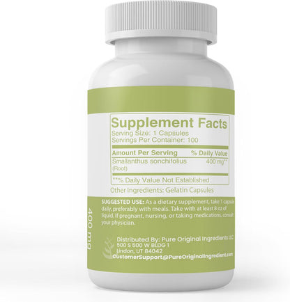 PURE ORIGINAL INGREDIENTS Yacon Root, (100 Capsules) Always Pure, No Additives Or Fillers, Lab Verified