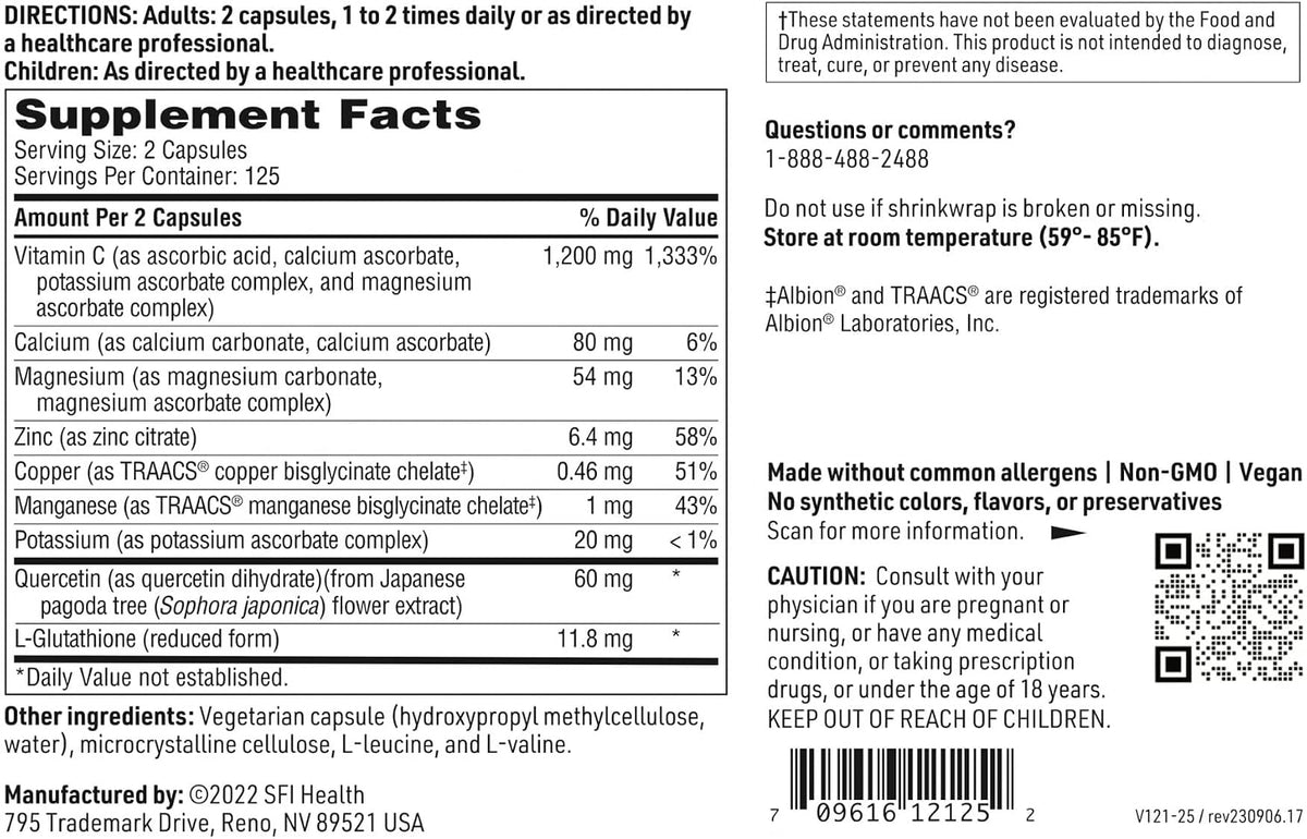 Klaire Labs Buffered Vitamin C Capsules with Quercetin Bioflavonoids & L-Glutathione - görsel 5
